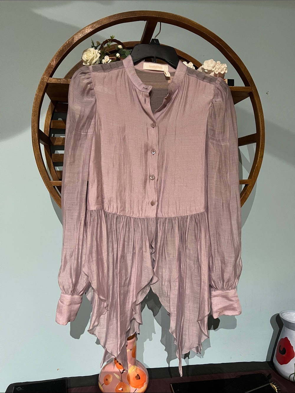 See By Chloé Dusty Lavender Ruffle Hem Button-Up Blouse